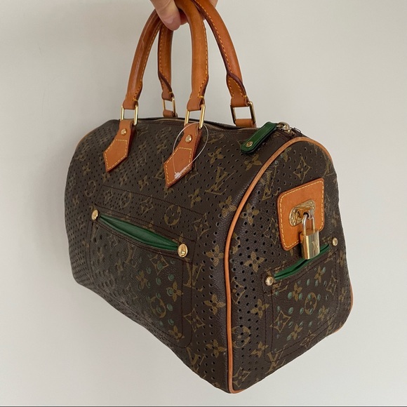 Handbags - Perforated Monogram Canvas Bag w/Vachetta Leather Trim/Handles and Green Lining